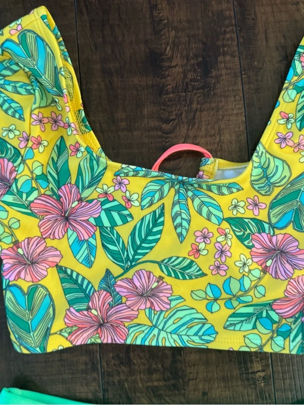art class Yellow Floral Long-Sleeve Bikini Set with Green Bottoms